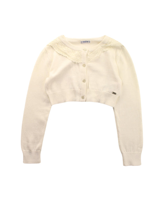 A White Cardigans from Mayoral in size 4T for girl. (Front View)