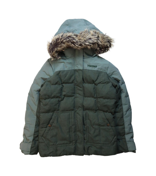 A Green Puffer/Quilted Jackets from Marmot in size 8Y for neutral. (Front View)