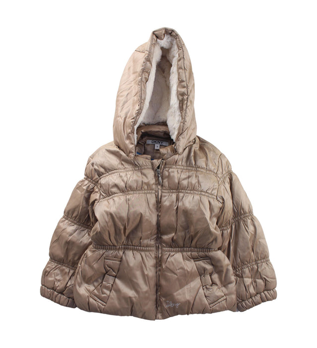 A Brown Puffer/Quilted Jackets from DKNY in size 3T for girl. (Front View)