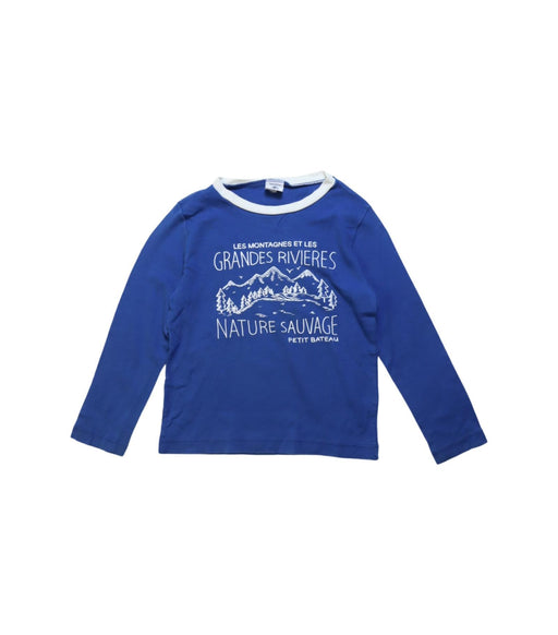 A Blue Long Sleeve T Shirts from Petit Bateau in size 5T for boy. (Front View)