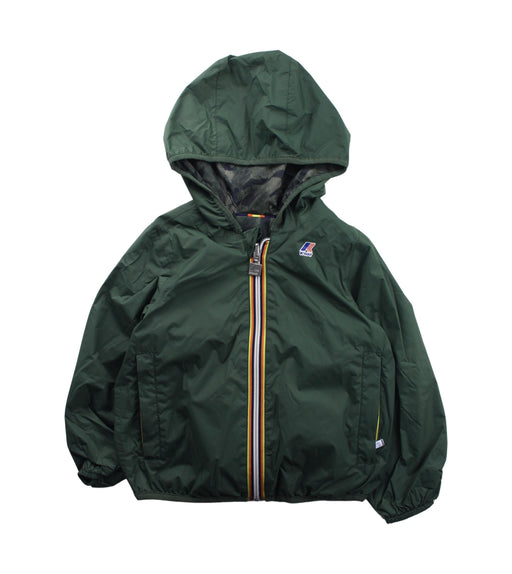 A Green Lightweight Jackets from K-Way in size 4T for boy. (Front View)