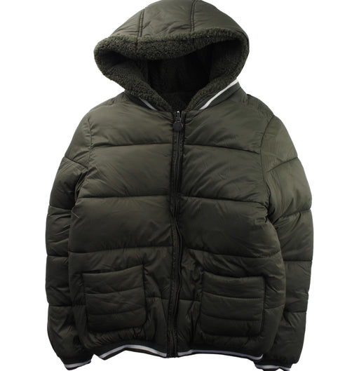 A Green Puffer/Quilted Jackets from Tartine et Chocolat in size 10Y for boy. (Front View)