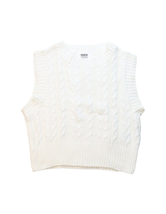 A White Sweater Vests from Seed in size 10Y for girl. (Front View)