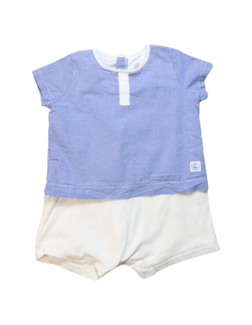 A Blue Short Sleeve Rompers from Petit Bateau in size 6-12M for boy. (Front View)