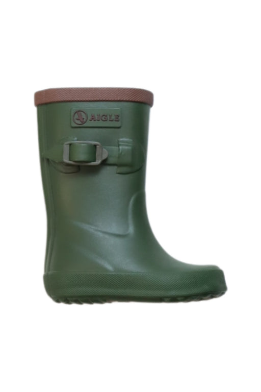A Green Rain Boots from Aigle in size 12-18M for neutral. (Front View)