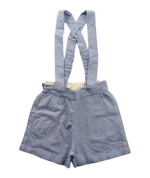 A Blue Overall Shorts from Les Enfantines in size 2T for girl. (Front View)