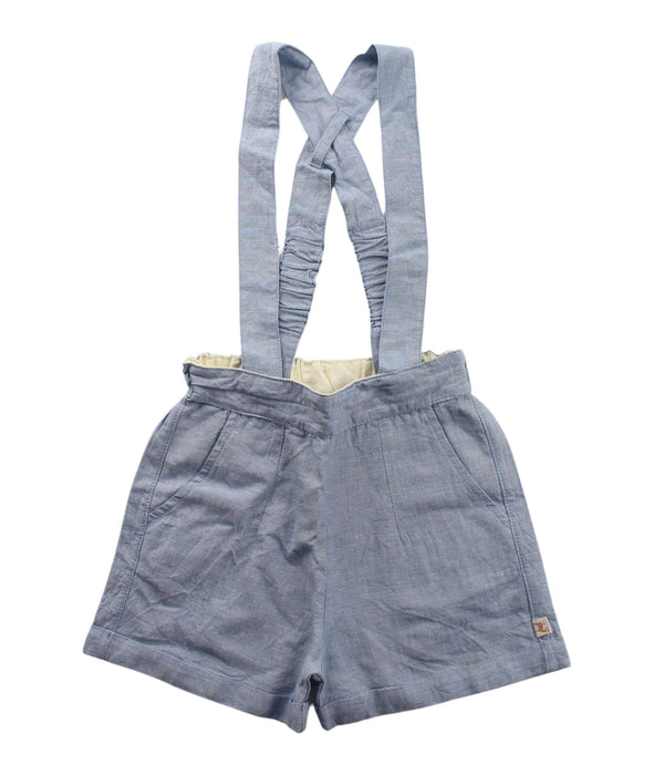 A Blue Overall Shorts from Les Enfantines in size 2T for girl. (Front View)