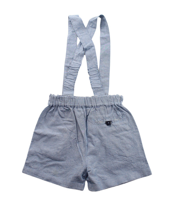 A Blue Overall Shorts from Les Enfantines in size 2T for girl. (Back View)