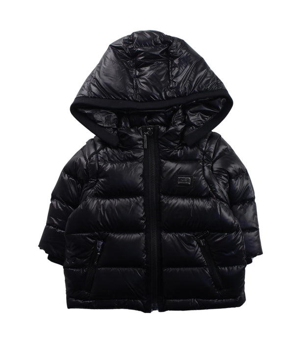 A Black Puffer/Quilted Jackets from Nicholas & Bears in size 6-12M for boy. (Front View)