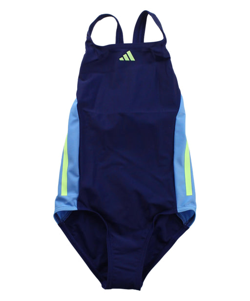 A Blue Swimsuits from Adidas in size 7Y for girl. (Front View)