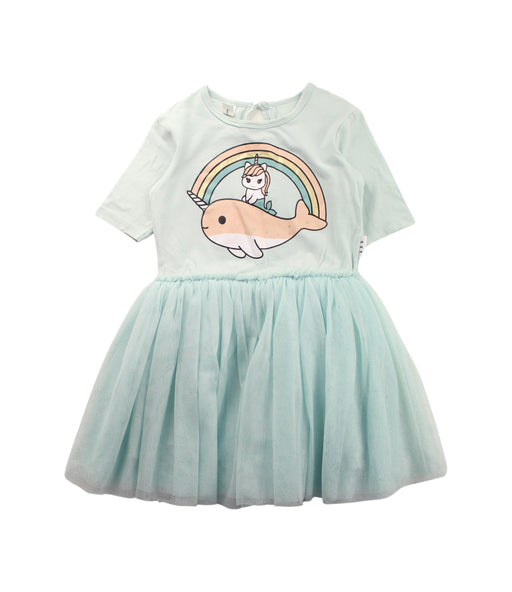 A Green Short Sleeve Dresses from Hux in size 4T for girl. (Front View)