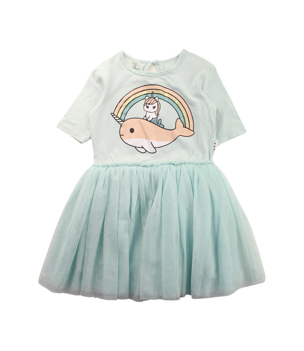 A Green Short Sleeve Dresses from Hux in size 4T for girl. (Front View)