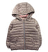 A Taupe Puffer/Quilted Jackets from Polarn O. Pyret in size 3T for girl. (Front View)