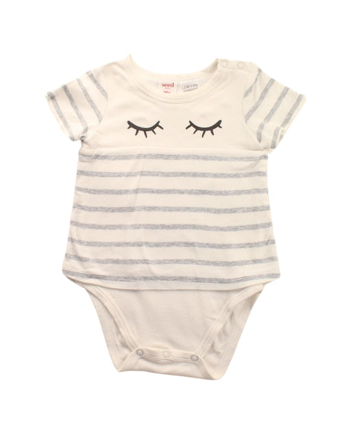 A White Short Sleeve Bodysuits from Seed in size 3-6M for boy. (Front View)