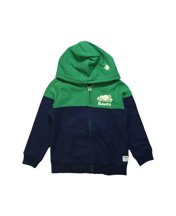 A Navy Hooded Sweatshirts from Roots in size 5T for boy. (Front View)