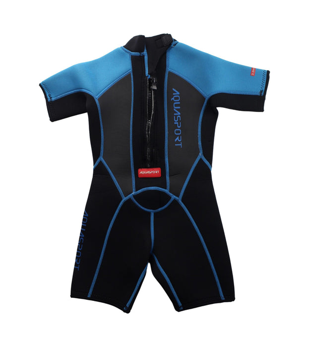 A Black Wetsuits from Aquasport in size 4T for boy. (Back View)