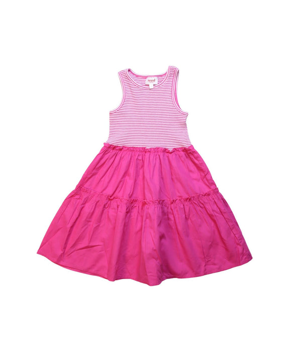 A Pink Sleeveless Dresses from Seed in size 4T for girl. (Front View)