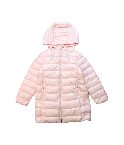 A Pink Puffer/Quilted Coats & Outerwear from Moncler in size 4T for girl. (Front View)