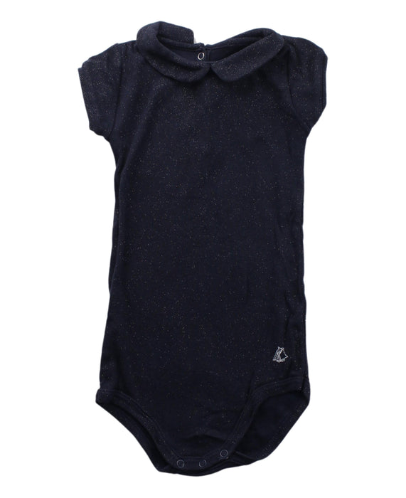 A Blue Short Sleeve Bodysuits from Petit Bateau in size 12-18M for girl. (Front View)