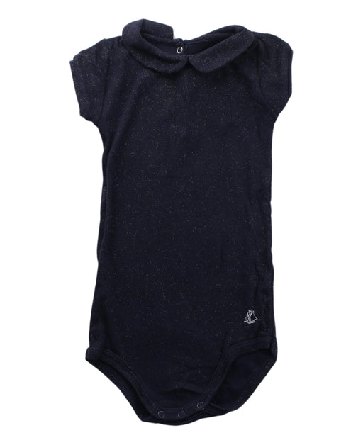 A Blue Short Sleeve Bodysuits from Petit Bateau in size 12-18M for girl. (Front View)