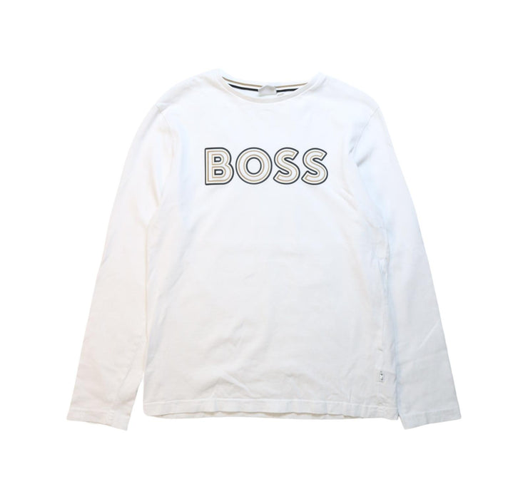 A White Long Sleeve T Shirts from Boss in size 12Y for boy. (Front View)