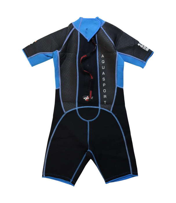 A Black Wetsuits from Aquasport in size 8Y for boy. (Back View)
