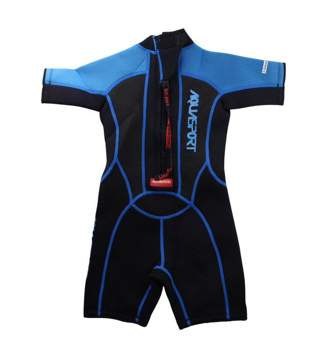 A Black Wetsuits from Aquasport in size 6T for boy. (Back View)