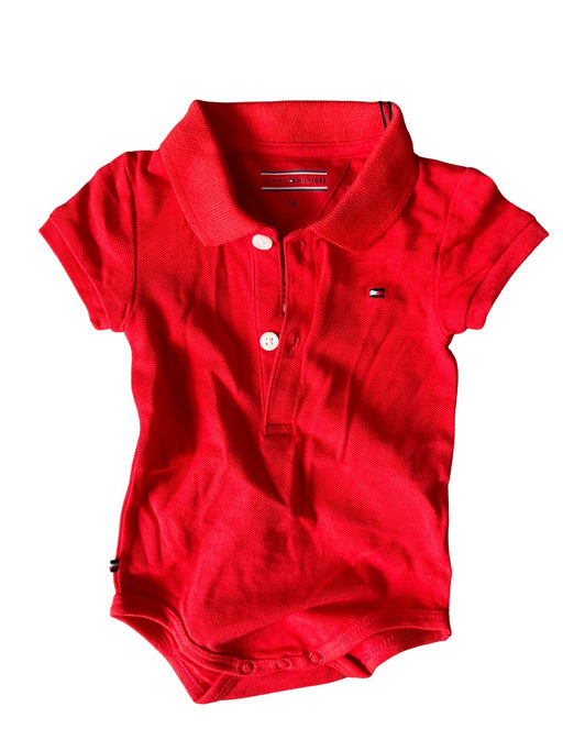 A Red Short Sleeve Bodysuits from Tommy Hilfiger in size 3-6M for neutral. (Front View)