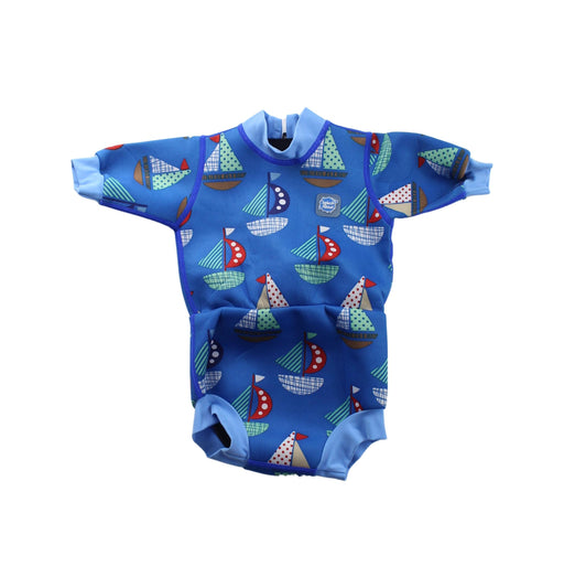 A Blue Wetsuits from Splash About in size 3-6M for boy. (Front View)