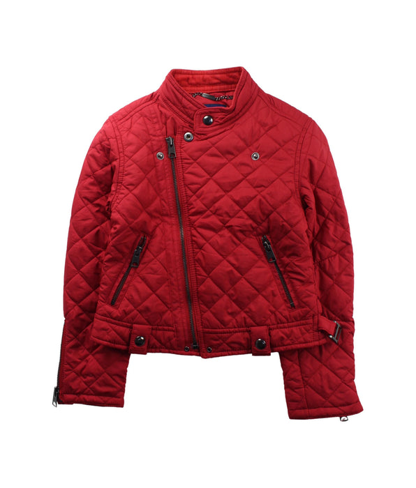 A Red Puffer/Quilted Jackets from Ralph Lauren in size 6T for girl. (Front View)