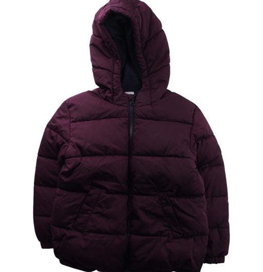 A Burgundy Puffer/Quilted Jackets from Petit Bateau in size 6T for neutral. (Front View)
