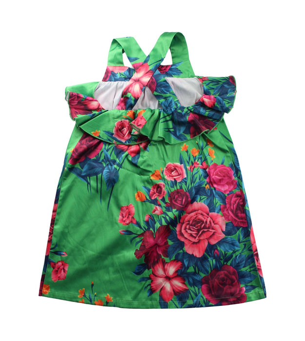 A Green Sleeveless Dresses from I Pinco Pallino in size 7Y for girl. (Back View)