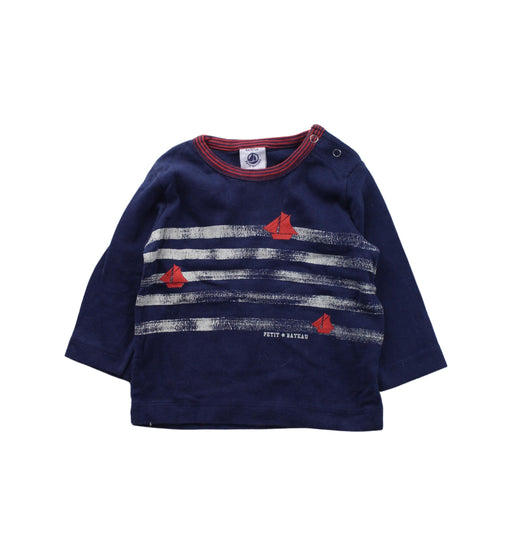 A Blue Long Sleeve T Shirts from Petit Bateau in size 3-6M for boy. (Front View)