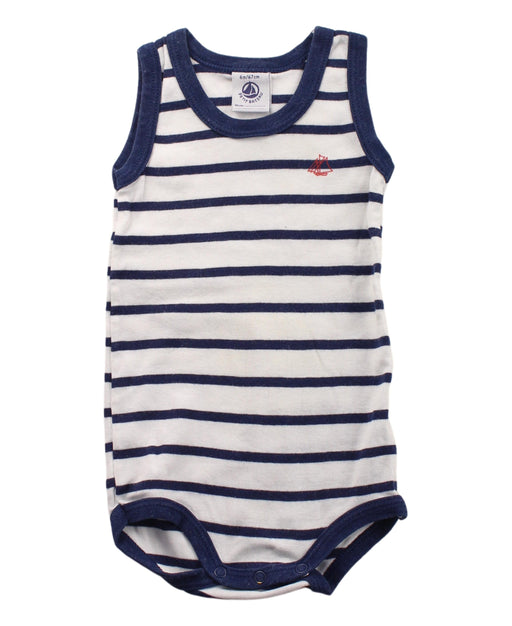 A Blue Sleeveless Bodysuits from Petit Bateau in size 3-6M for boy. (Front View)
