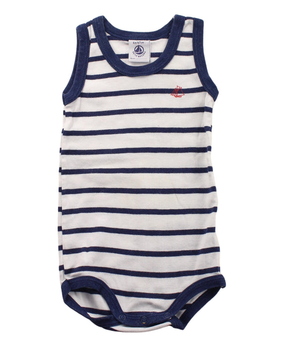 A Blue Sleeveless Bodysuits from Petit Bateau in size 3-6M for boy. (Front View)