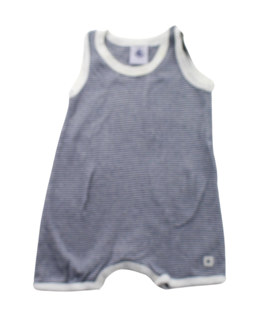 A Blue Sleeveless Rompers from Petit Bateau in size 0-3M for boy. (Front View)