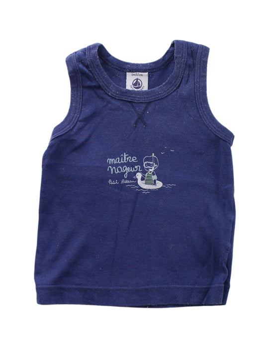 A Blue Sleeveless T Shirts from Petit Bateau in size 3-6M for boy. (Front View)