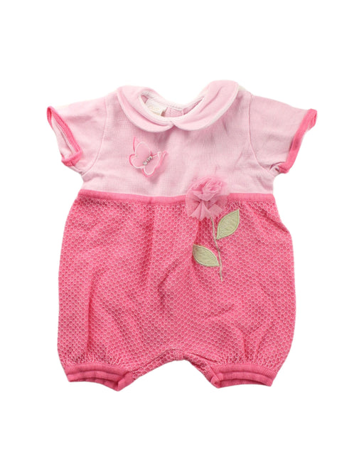 A Pink Short Sleeve Rompers from Chickeeduck in size 0-3M for girl. (Front View)