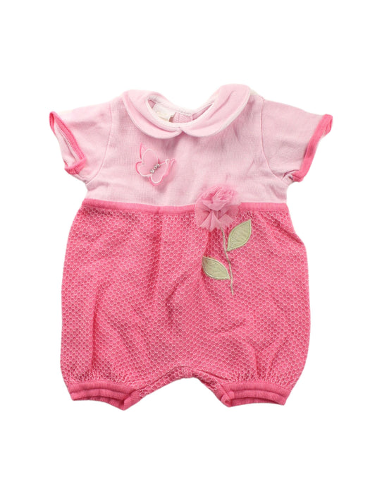 A Pink Short Sleeve Rompers from Chickeeduck in size 0-3M for girl. (Front View)
