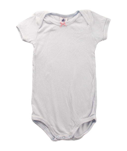 A Blue Short Sleeve Bodysuits from Petit Bateau in size 6-12M for girl. (Front View)