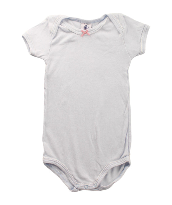 A Blue Short Sleeve Bodysuits from Petit Bateau in size 6-12M for girl. (Front View)