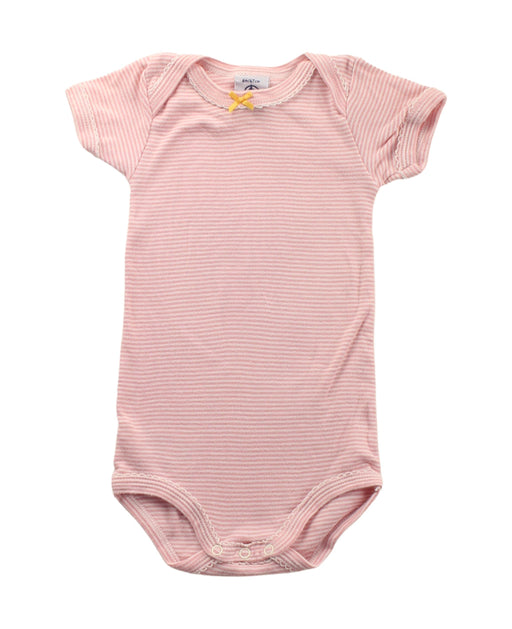 A Pink Short Sleeve Bodysuits from Petit Bateau in size 3-6M for girl. (Front View)