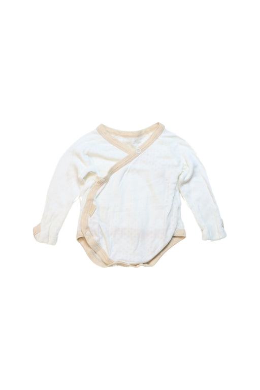 A White Long Sleeve Bodysuits from Natures Purest in size 0-3M for neutral. (Front View)