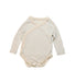 A Beige Long Sleeve Bodysuits from Natures Purest in size 3-6M for neutral. (Front View)