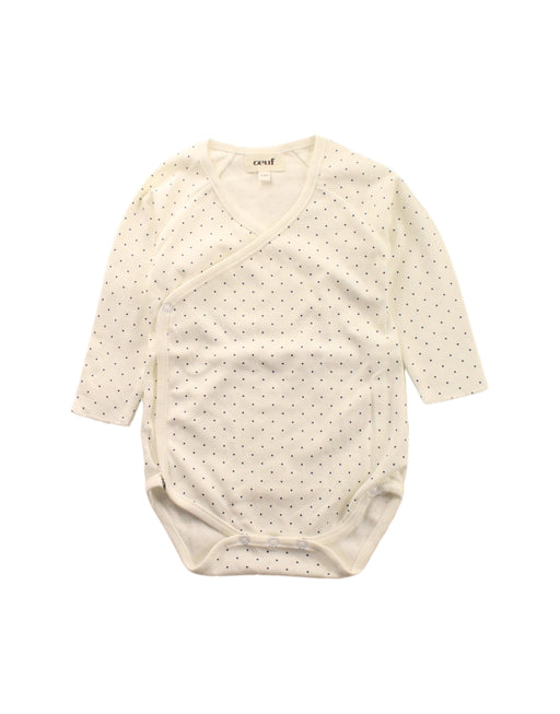 A Beige Long Sleeve Bodysuits from Oeuf in size 3-6M for neutral. (Front View)