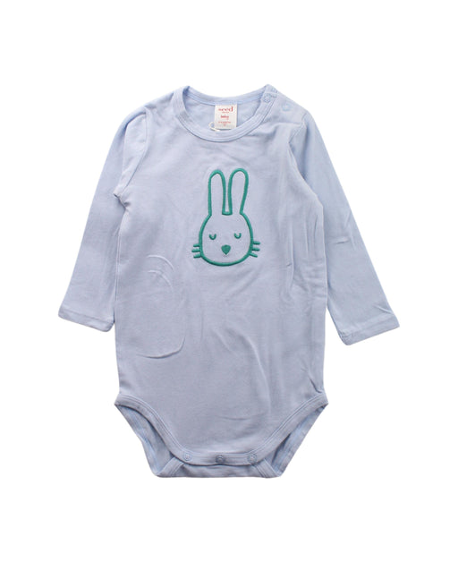 A Blue Long Sleeve Bodysuits from Seed in size 6-12M for neutral. (Front View)