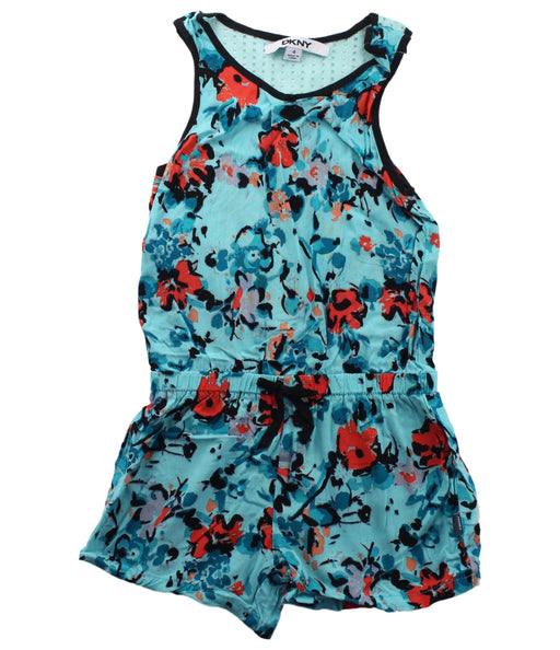 A Blue Sleeveless Rompers from DKNY in size 4T for girl. (Front View)