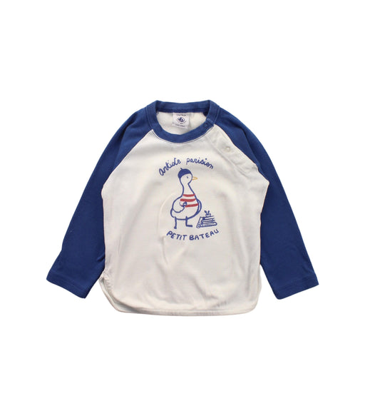 A Blue Long Sleeve T Shirts from Petit Bateau in size 6-12M for boy. (Front View)