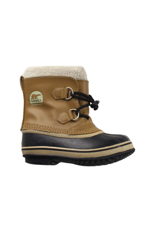 A Brown Winter Boots from Sorel in size 6T for boy. (Front View)