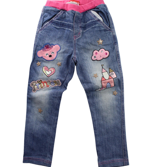 A Blue Jeans from Why and 1/2 in size 5T for girl. (Front View)